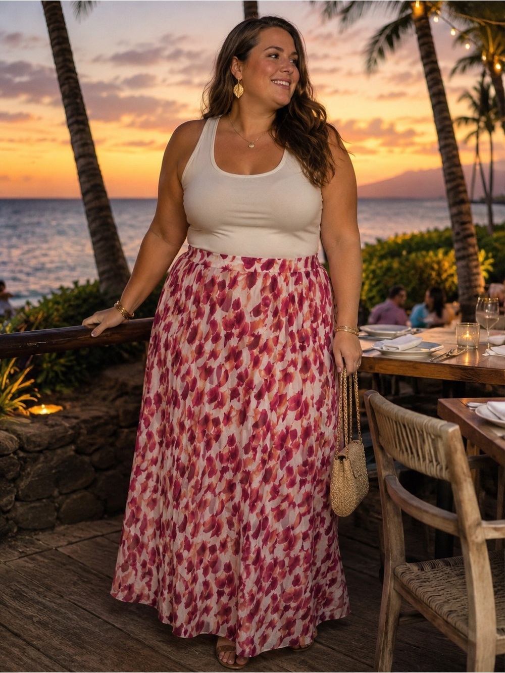 Nordstrom NWOT 3X Pink & Cream Floral Maxi Skirt | Fully Lined Summer Flowy